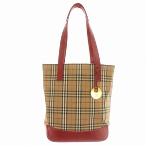 バーバリー BURBERRY トートバッグ ノバチェック ナイロンキャンバス ベージュ 赤 /☆G レディース