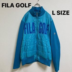 美品　FILA GOLF フィラゴルフ　L ニット　ナイロン　切り替え　ジャケット　ジップアップ　ブルゾン　 中綿ジャケット　ターコイズブルー