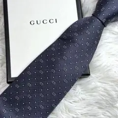 美品　グッチ　GUCCI ネクタイ　ビジネス シルク100% ネイビー　紺 ⑨