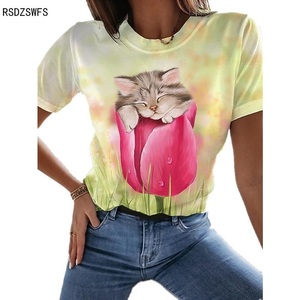 □アートな3D猫ちゃん♪6Lサイズまで豊富なTシャツ☆子猫 チューリップ★S M L 2L 3L 4L 5L★ネコ CAT☆レディース◆新品未使用◆☆送料0円