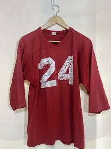 60sフットボールTシャツ　アメリカ製Mason L(42-44) 赤色 番号24 USA買い付け品ビンテージ古着　ファッションオシャレ