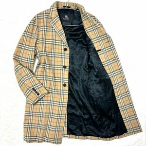 1円 美品 Lサイズ バーバリーブラックレーベル ロングコート ノバチェック チェスターコート ウール 大きいサイズ BURBERRY BLACK LABEL