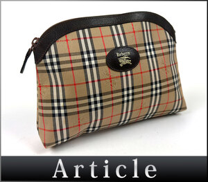 206690〇美品 Burberrys BURBERRY バーバリー チェック柄 ポーチ クラッチバッグ キャンバス レザー 革 ベージュ ブラウン/ B