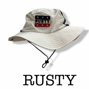 【送料無料】定価3190円 サーフハット RUSTY ホワイト あご紐 新品 ジュニア 54cm アウトドア 帽子 テンガロン