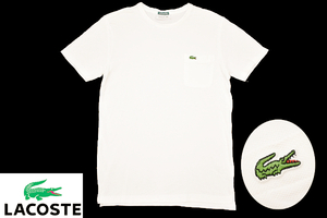 Y-7726★送料無料★美品★LACOSTE ラコステ EXCLUSIVE EDITION フレンチデザイン フララコ★日本製 白 胸ポケット 鹿の子 半袖 T-シャツ 3 