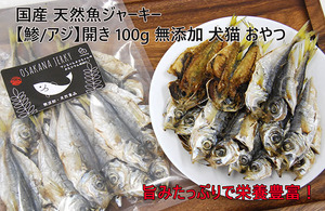 栄養豊富！国産 天然魚ジャーキー 【鯵/アジ】開き 100g 無添加 犬猫 おやつ