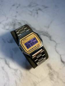 ★カスタムカラー！★新品パープル【送料無料】CASIO A158WE GOLDパネル パープル液晶 チープカシオ カスタム　タイメックス ALBA 好きにも