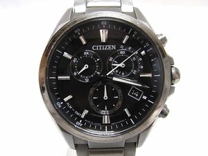 1000円スタート 腕時計 CITIZEN シチズン アテッサ E610-S104203 クロノグラフ Eco-Drive 電波ソーラー ブラック文字盤 デイト WHO K①956