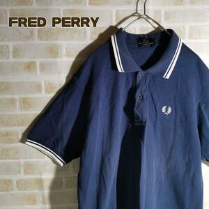 フレッドペリー FRED PERRY ポロシャツ 半袖 ネイビー リブライン