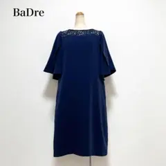 BaDre 膝丈レースケープドレスワンピース ネイビー 結婚式 パーティー