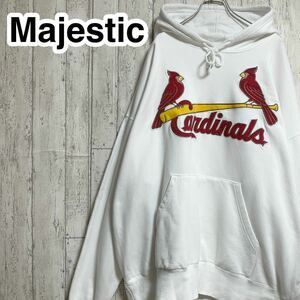 ☆送料無料☆ Majestic マジェスティック MLB セントルイス・カージナルス スウェットパーカー ホワイト ビッグシルエット 23-75