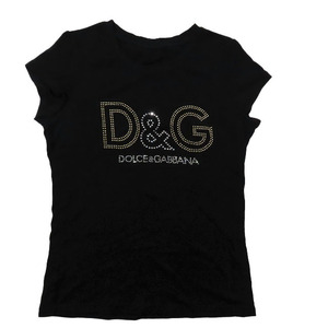 ドルチェ&ガッバーナ ドルガバ DOLCE&GABBANA Tシャツ カットソー 半袖 ビジューロゴ クルーネック トップス 黒 ブラック ガールズYBA11 キ