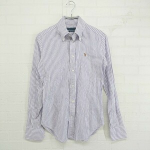 ◇ RALPH LAUREN ストライプ ボタンダウン BD 長袖 シャツ ブラウス サイズ 0 150/80A パープル ホワイト レディース P