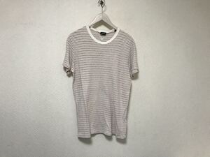 本物ディーゼルDIESELコットンヘンプリネン麻半袖ボーダー柄Tシャツメンズサーフアメカジミリタリーストリートビジネススーツ白ホワイトS