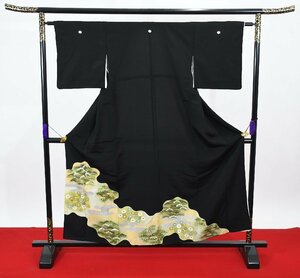 黒留袖 結婚式 花 五つ紋 家紋 身丈150.5cm 裄丈62cm ★着物 e-770 桜庭呉服店