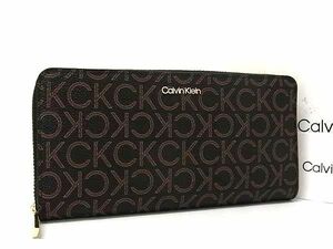 ■新品■未使用■ Calvin Klein カルバンクライン CK柄 PVC ラウンドファスナー 長財布 ウォレット メンズ ブラック系×ブラウン系 BI3428