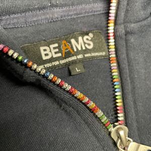 ビームス beams カラフル ジップ パーカー フーディ 紺 ネイビー ボトム裏 白っぽい汚れあり【洗濯済み 身幅細め M ぐらいです