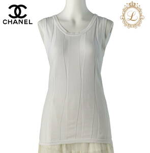 【返品可】CHANEL シャネル ココマーク ラインストーン ノースリーブ トップス Tシャツ 34 白 ブランド アパレル 中古 中古品-非常に良い