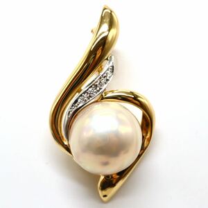 1円〜!!美品!!テリ良し!!TASAKI(田崎真珠)＊K18/Pt900 マベパール/天然ダイヤモンドペンダントトップ＊ n 約7.0g pearl jewelry ED7/EE7 A8