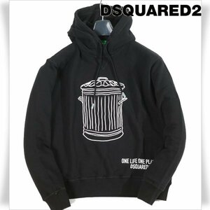 新品1円～★定価10万 DSQUARED2 ディースクエアード イタリア製 プルオーバーパーカー M 黒 ブラック ロゴ S78GU0075 S25591 本物◆S1033◆