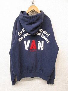 i3972：着用感あり*vintage？VAN JACKET ヴァンヂャケット バックロゴ刺繍 ジップパーカー L スウェット 紺ネイビー メンズ/レディース