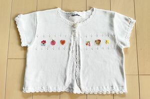 familiar カーディガン　90 半袖　ホワイト　フリル　刺繍　ファミリア