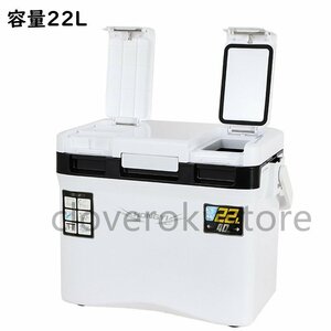 釣り用クーラーボックス 容量22L 座れる頑丈マッスルボディ 防水 断熱材保温保冷 ハンドル/水栓/肩ベルト付き 天窓あり 釣り 保冷力48h 白