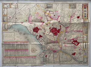 【鶴】 戦前 明治24年発行 陸明 東京全圖 木版画 地図約52×73cm◯ アルバム・古写真・古書・古文書・絵葉書・江戸 460