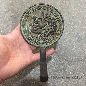 極美品 ！高品質！中国 銅器 純銅鏡 黄銅鏡 鶴 銅鏡 青銅鏡 青銅彫 銅製 銅鏡 置物 擺件 収蔵 鑑賞 中国美術品