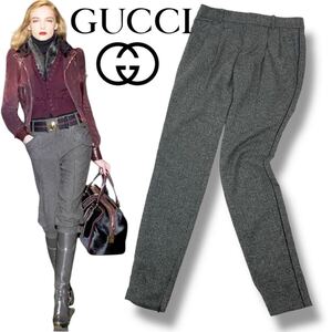 u83 GUCCI 2013 グッチ ウール シルク ツイード パンツ ボトム 裾ジップ 38 イタリア製 331862 レディース Vintage 