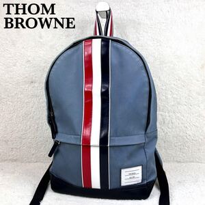 【超希少品　定価25万円】THOM BROWNE　トムブラウン　リュック　トリコロール　ロゴタグ　金具　レザー　エナメル　ブルー系　イタリア製