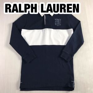 RALPH LAUREN ラルフローレン ラガーシャツ L ネイビー×ホワイト 切り返し ワンポイントロゴ プリントロゴ