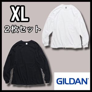 新品未使用 ギルダン 6oz ウルトラコットン 無地長袖Tシャツ ロンT ユニセックス 白黒2枚セット XL