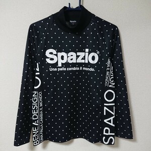 Spazio スパッツィオ サッカー フットサル トレーニング ウェア 長袖 Tシャツ モックネック 黒 ブラック 白 水玉 ドット ロゴ S ストレッチ