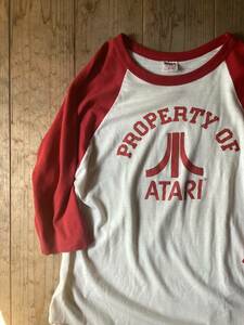 70〜80年代ビンテージ★Collegiate Pacific ATARI アタリ プリント ラグラン 七分袖 ベースボールTシャツ ゲームTシャツ ヴィンテージ