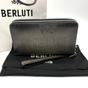 Berluti ベルルッティ タリ スクリットレザー ロングジップウォレット 長財布 クラッチバッグ カリグラフィ レザー グレー