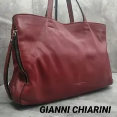 極美品　GIANNI CHIARINI　ハンドバック　2way　レザー　シボ革