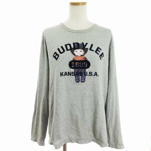 リー LEE BUDDY ロンT カットソー Tシャツ 長袖 フロッキー プリント グレー M ■SM1 レディース