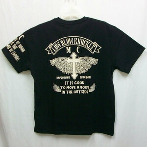 ローブローナックル LOW BLOW KNUCKLE 刺繍半袖Tシャツ 554362 フライングクロス ブラック×ホワイト XL アメカジ バイカー