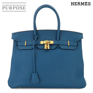 新品同様 エルメス HERMES バーキン35 ハンド バッグ トゴ ブルードカリス □Q刻印 ゴールド 金具 Birkin 35 90242730