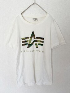 ALPHA INDUSTRIES　アルファインダストリーズ　半袖Tシャツ　迷彩　カモ柄　メンズ　Mサイズ　ホワイト　古着　ミネタリー