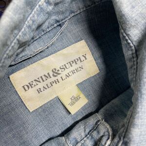 DENIM & supply ラルフローン Ralph Lauren 長袖 シャンブレー シャツ XSサイズ 袖色やけ あり 猫目ボタン