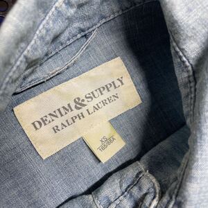 DENIM & supply ラルフローン Ralph Lauren 長袖 シャンブレー シャツ XSサイズ 袖色やけ あり 猫目ボタン