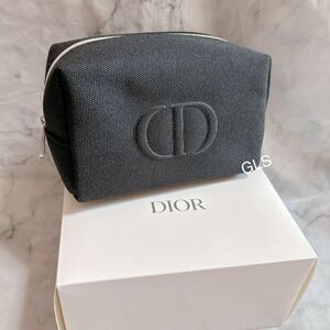 レア 未使用本物 christian dior ポーチ ブラック シルバー 布地 キャンバス スクエア ノベルティ コスメポーチ メイクポーチ 黒