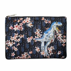 （新品・未使用品）ディオール DIOR HOMME トロッター 空山基コラボ 恐竜ロボット 桜 クラッチバッグ ポーチ ナイロン ネイビー 2SPCA224