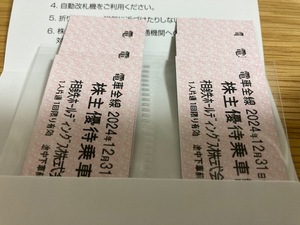 【普通郵便送料負担】相鉄ホールディングス（相鉄線）株主優待乗車証　6枚（2024年12月31日期限）