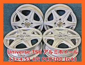 ★13インチ Universe TS6 中古 アルミホイール 4本 4穴 PCD100 IN43★