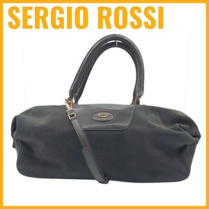 セルジオロッシ 2way ハンドバッグ ショルダーバッグ スエード ダークグレー レディース メンズ 美品 Sergio Rossi 