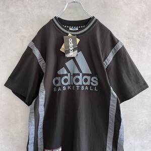 デッドストック 00s adidas アディダス Tシャツ ブラック×グレー Mサイズ XL相当 パフォーマンスロゴ BASKETBALL ヴィンテージ