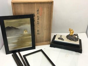 宗道作 純金大国主命と銀兎 福富殖宝之図 純金 置物 木箱/付属品付き 中古【UW060068】